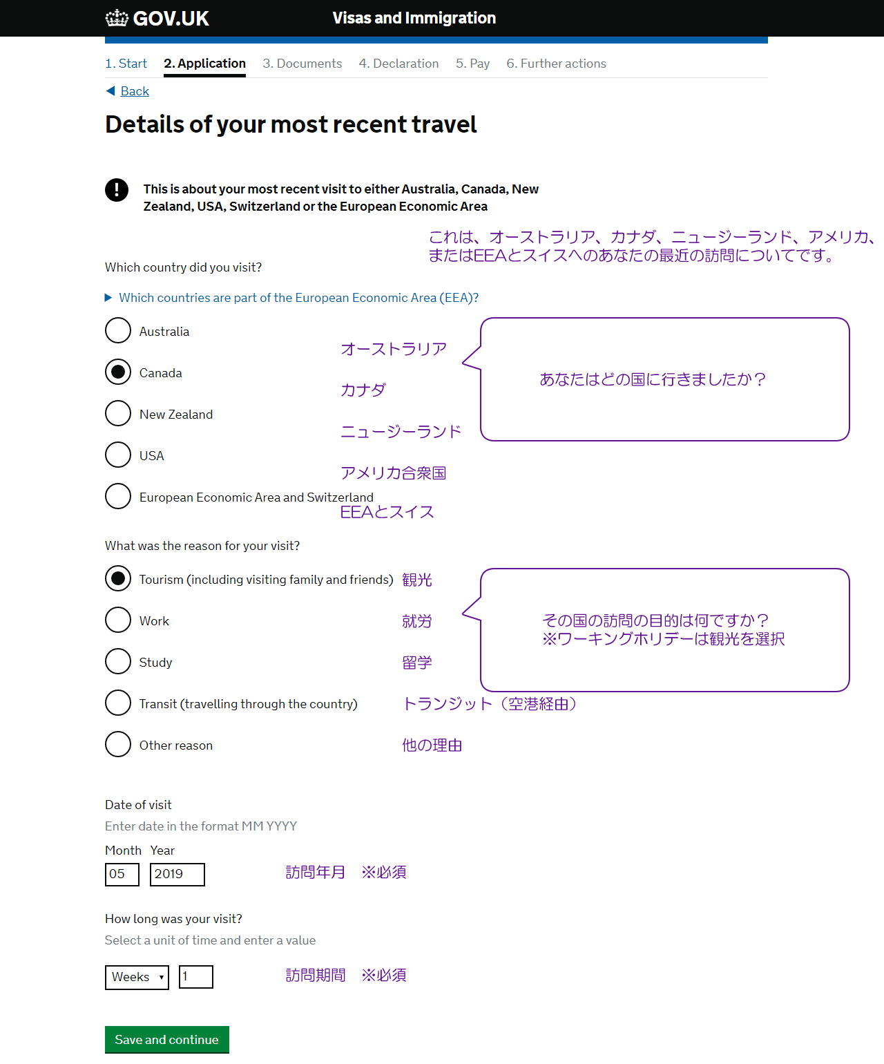 Details of your most recent travel