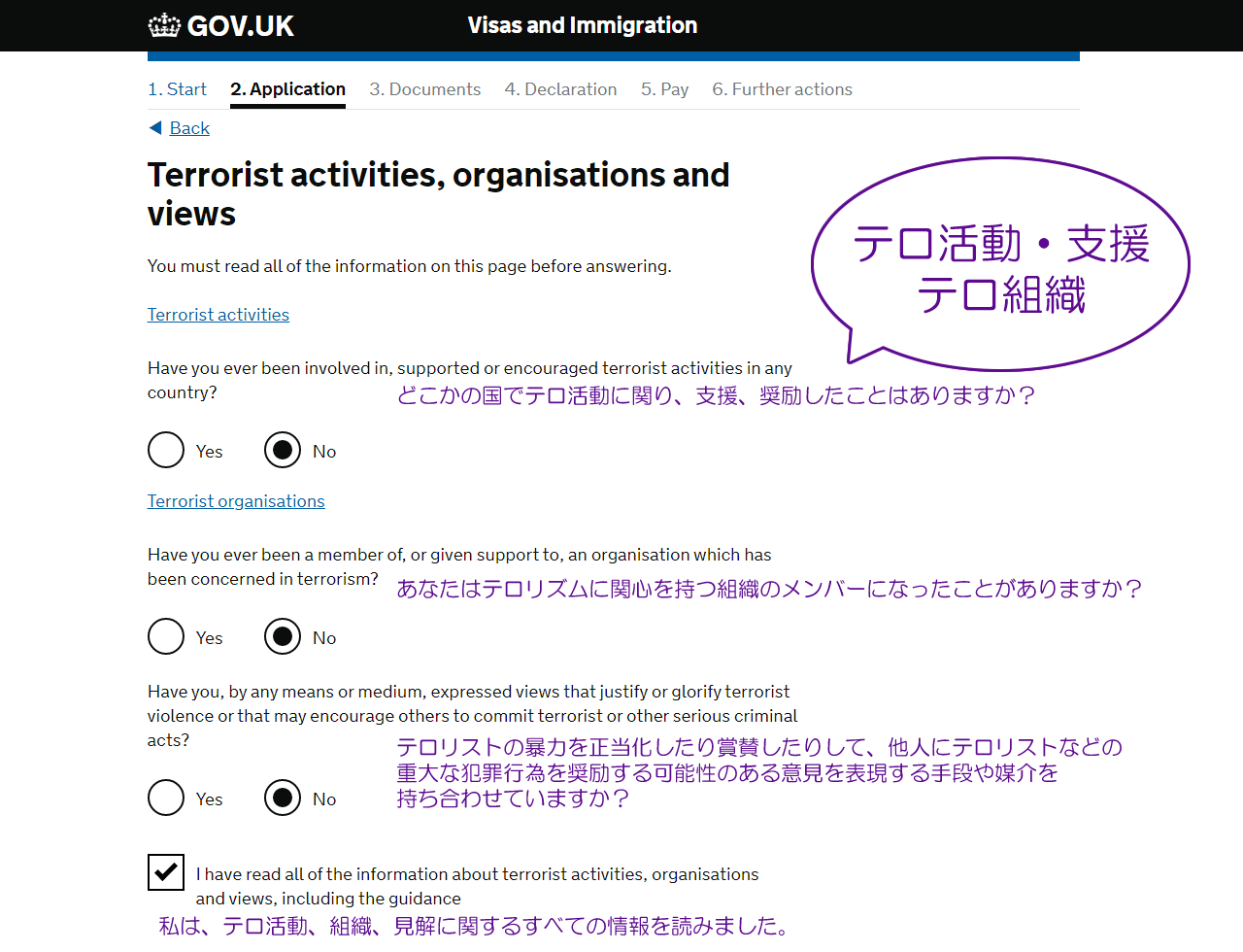 Terrorist activities, organisations and views