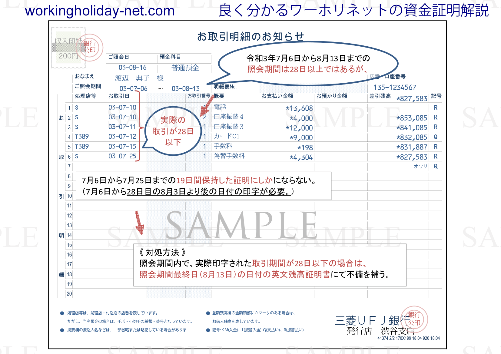 書類不備となる28日間の取引明細書の例と対処方法